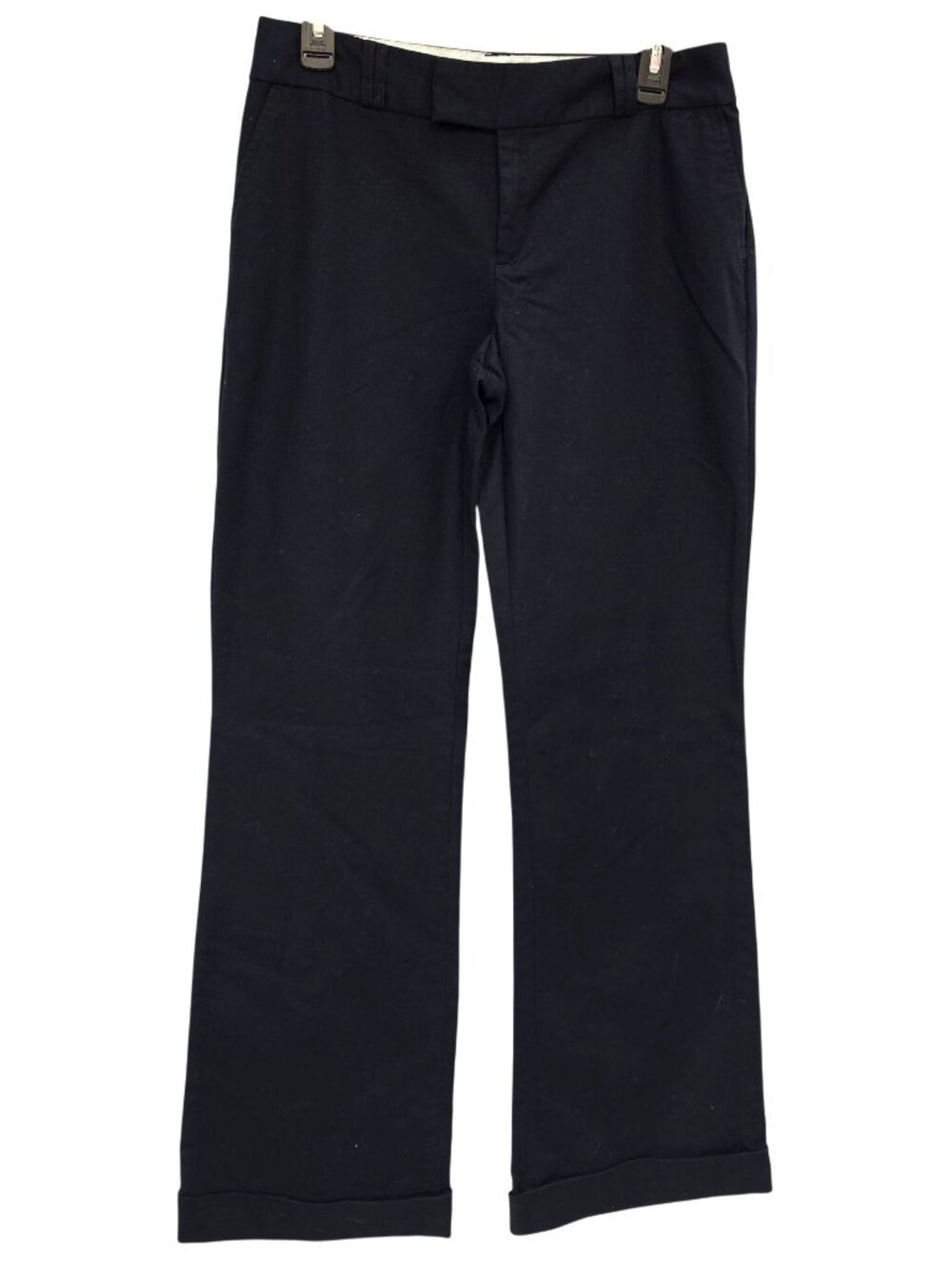 Banana Republic Jackson Wide Leg Pants Women 8 Dark Blue Cuffed Stretch Mid Rise